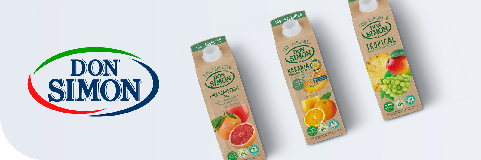 Don Simon Pink Grapefruit, Orange und Tropical auf weissem Grund